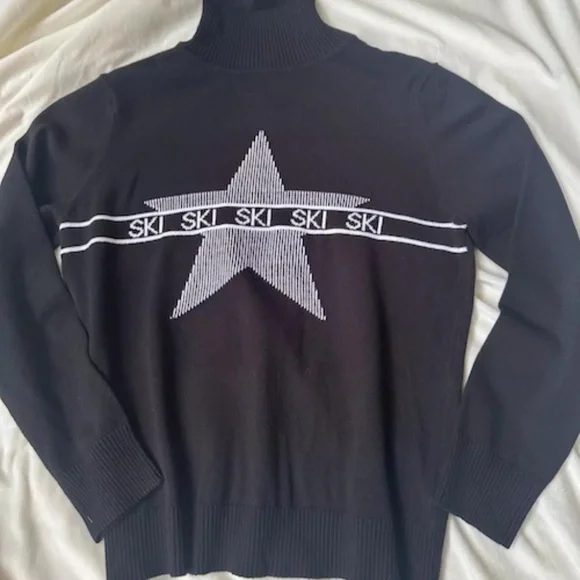 Perfect SKI Melani Active Stars Ribbed Knit Turtleneck Sweater Blk/White sXL NWT - Picture 6 of 6